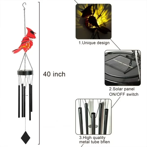 TiokMc Solar Cardinal Wind Chimes - Image 2