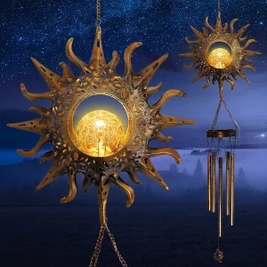 TiokMc Solar Sun Crackle Glass Ball Wind Chimes