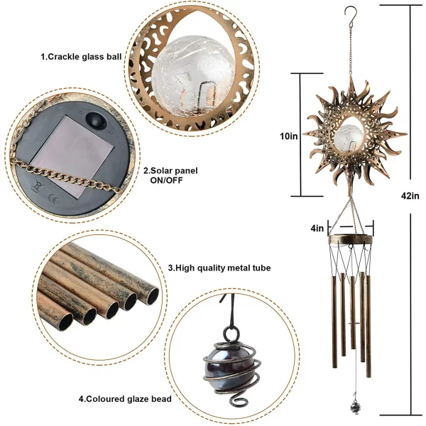 TiokMc Solar Sun Crackle Glass Ball Wind Chimes - Image 2