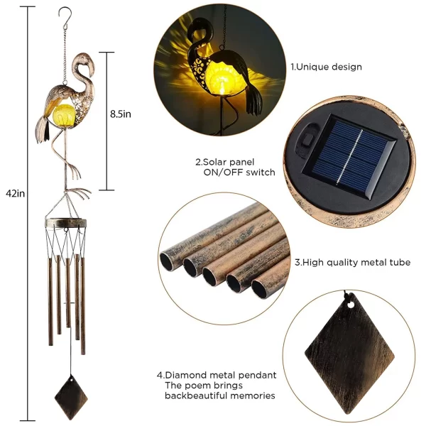 TiokMc Flamingo Solar Wind Chimes - Image 2
