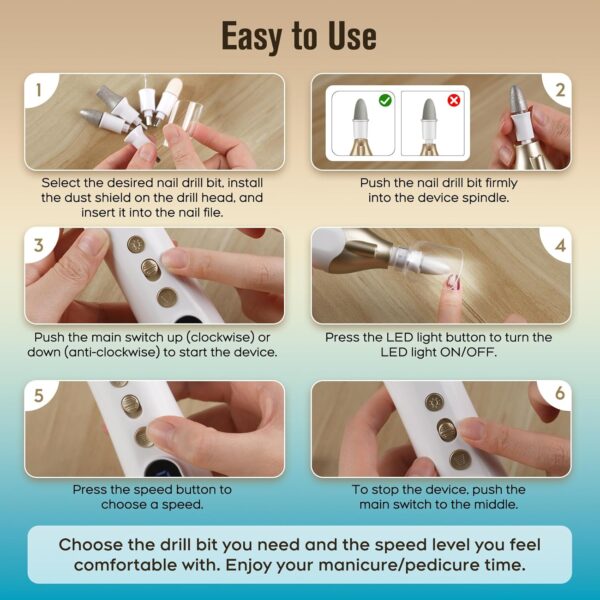 Electric Nail Drill Kit, Electric Nail File, Manicure Kit Beginners with Everything - Image 4