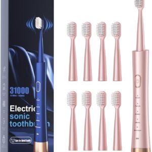 Sonic Electric Toothbrush for Adults, USB Rechargeable Sonic Toothbrush with 8 Brush Heads Pink
