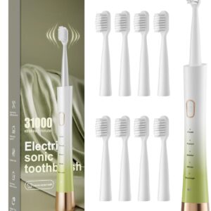 Sonic Electric Toothbrush for Adults, USB Rechargeable Sonic Toothbrush with 8 Brush Heads White & Green