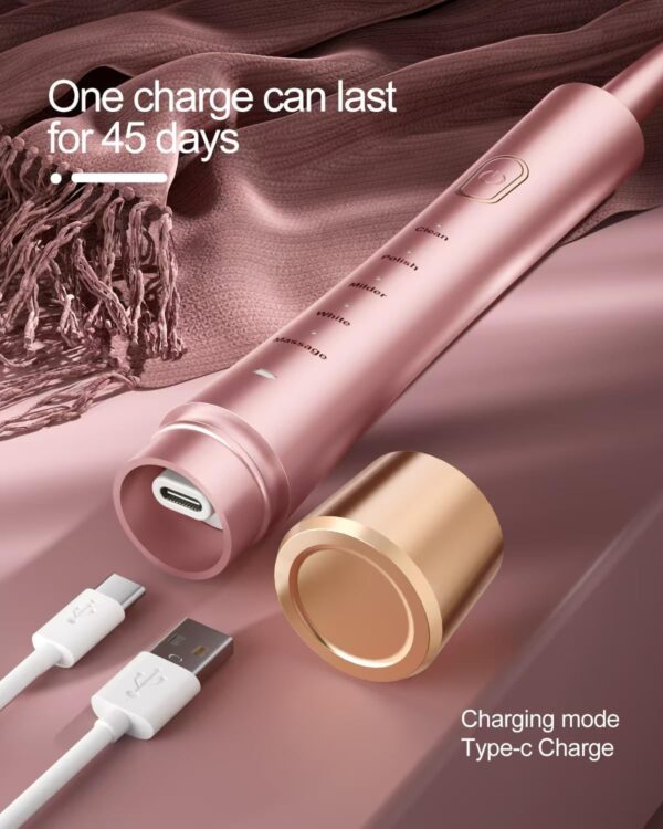 Sonic Electric Toothbrush for Adults, USB Rechargeable Sonic Toothbrush with 8 Brush Heads Pink - Image 4