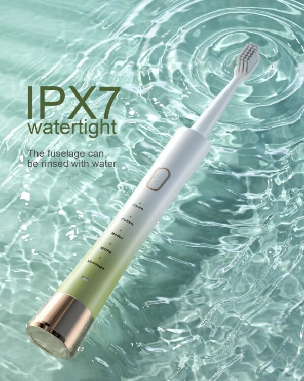 Sonic Electric Toothbrush for Adults, USB Rechargeable Sonic Toothbrush with 8 Brush Heads White & Green - Image 3
