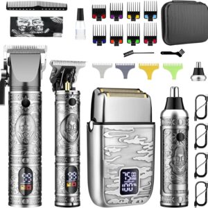 Hair Clippers for Men, Beard Trimming Kit, Clippers and Trimmers Set Silver