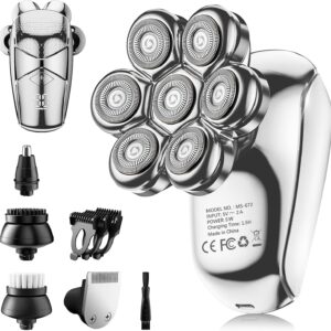 Detachable Head Shavers, 5 in 1 Electric Razor IPX7 Waterproof Silver