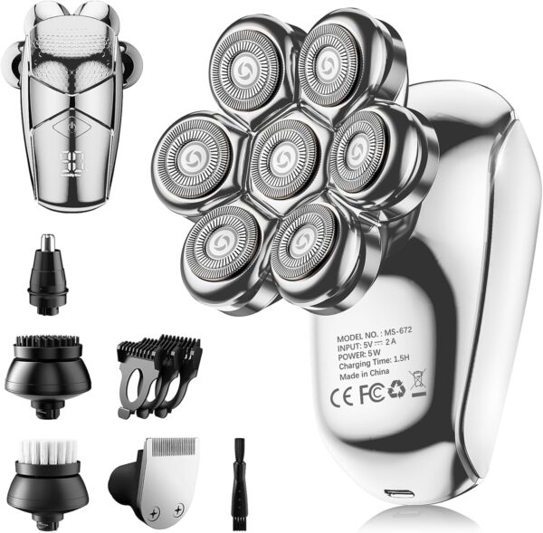 Detachable Head Shavers, 5 in 1 Electric Razor IPX7 Waterproof Silver